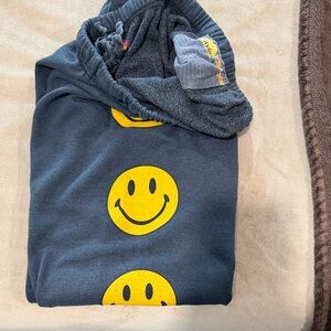 Aviator Nation Black Track Joggers with Yellow Smiley Faces